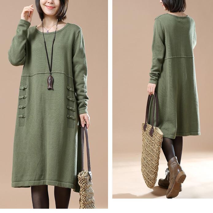 green oversized sweaters woman plus size winter dress - Omychic