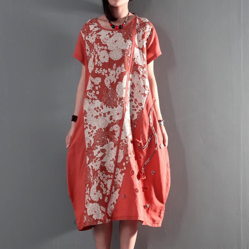 joyful summer floral linen maxi dresses plus size summer dresses casual linen clothing orange - Omychic