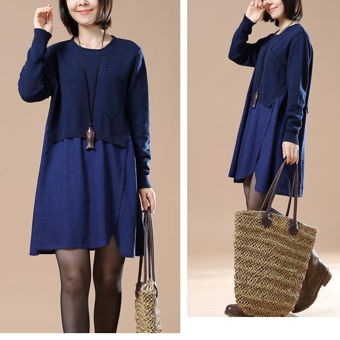 layered blue knit dresses plus size sweaters - Omychic