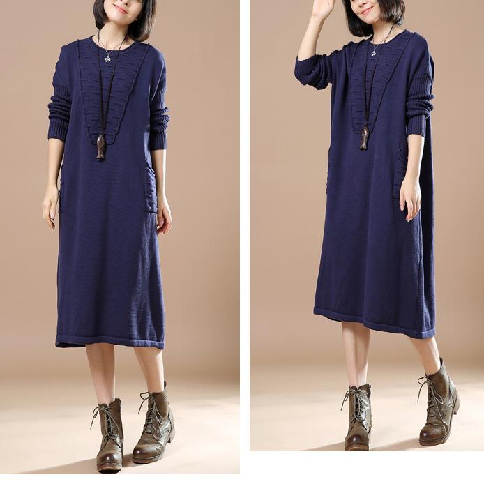 long navy knit maxi dresses sweaters oversized caftans - Omychic