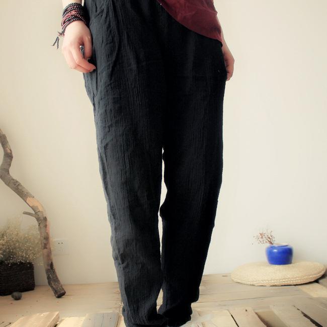 natural linen summer pants women black linen harem pants loose casual - Omychic