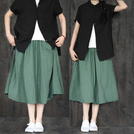new black linen women shirt short sleeve loose fitting shirt blouse top - Omychic