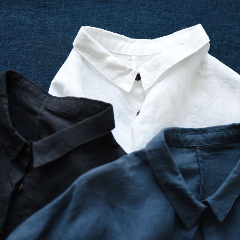 new black linen women shirt short sleeve loose fitting shirt blouse top - Omychic