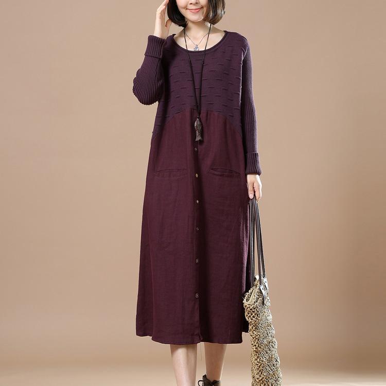 new purple split knit sweaters long maxi dress - Omychic