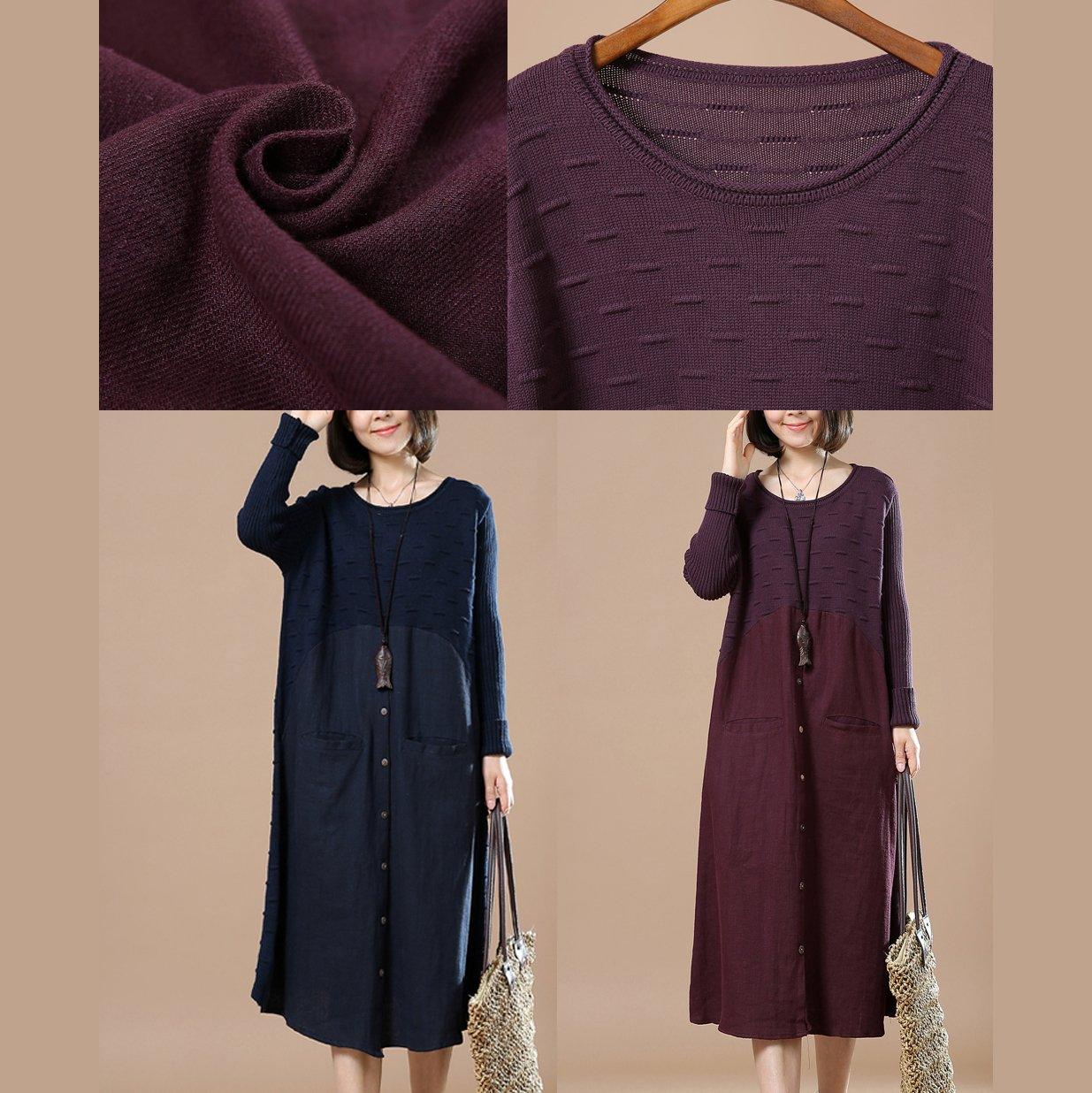 new purple split knit sweaters long maxi dress - Omychic