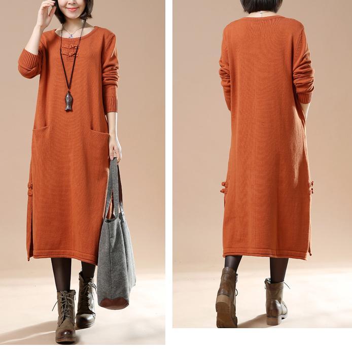 orange long sweaters oversized winter dresses - Omychic