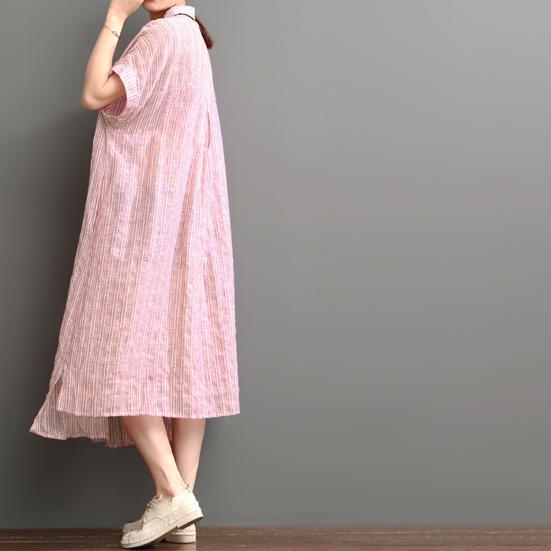 pink cotton dresses New design linen sundress open hem - Omychic