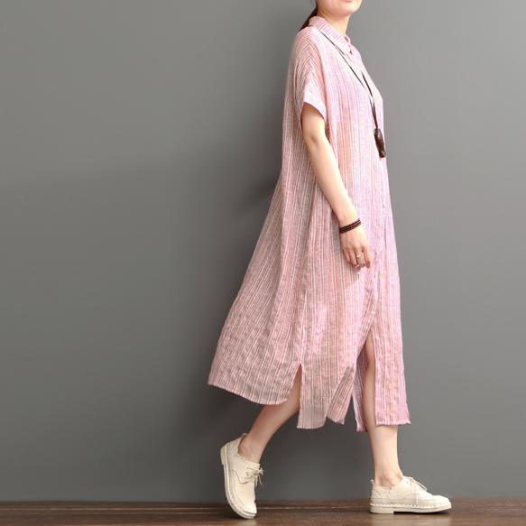 pink cotton dresses New design linen sundress open hem - Omychic