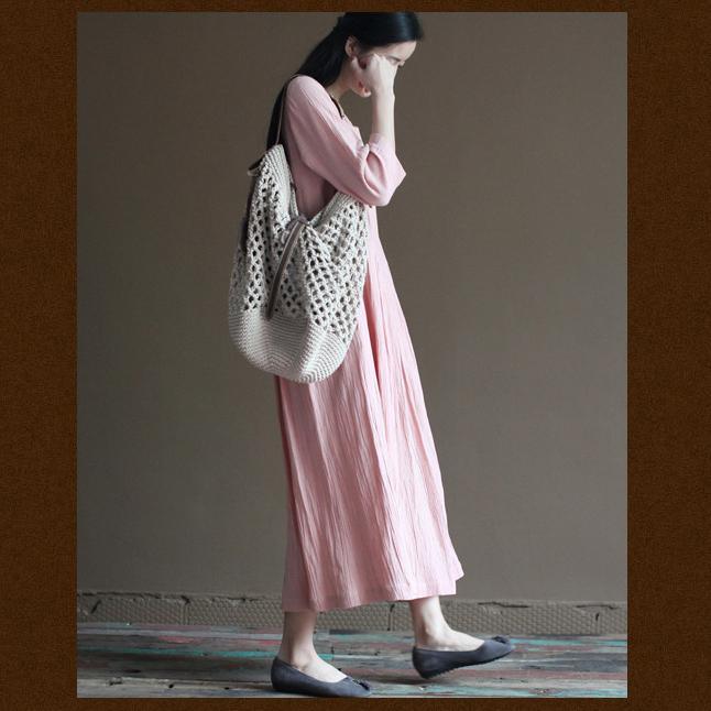 pink linen dress for summer maxi dresses plus size maternity dress half sleeve - Omychic