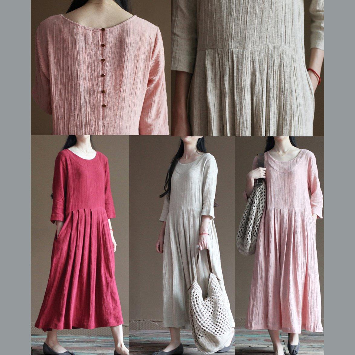 pink linen dress for summer maxi dresses plus size maternity dress half sleeve - Omychic