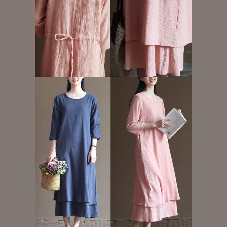 pink spring layered linen dress long maxi dresses - Omychic