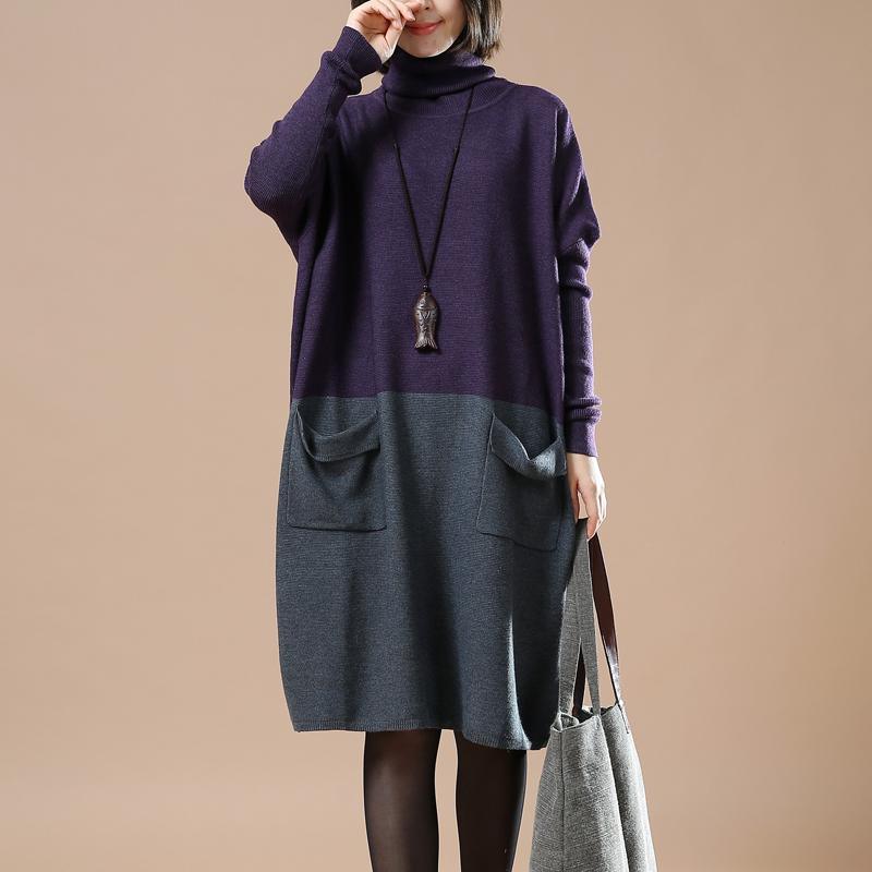 plus size purple sweaters cute turtle neck knit dresses - Omychic