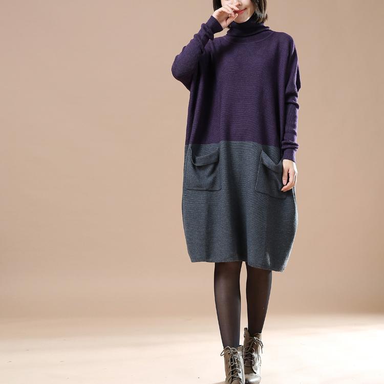 plus size purple sweaters cute turtle neck knit dresses - Omychic