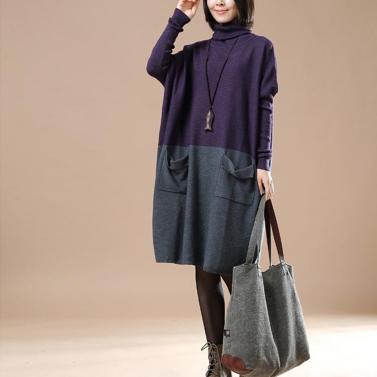 plus size purple sweaters cute turtle neck knit dresses - Omychic