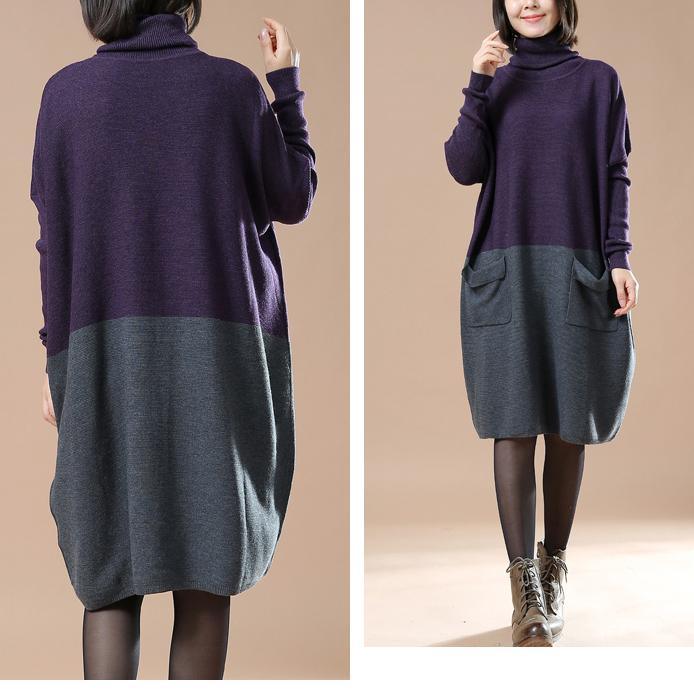 plus size purple sweaters cute turtle neck knit dresses - Omychic