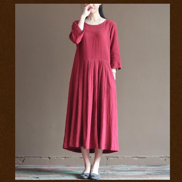 red linen dress plus size summer maxi dresses loose linen clothing - Omychic