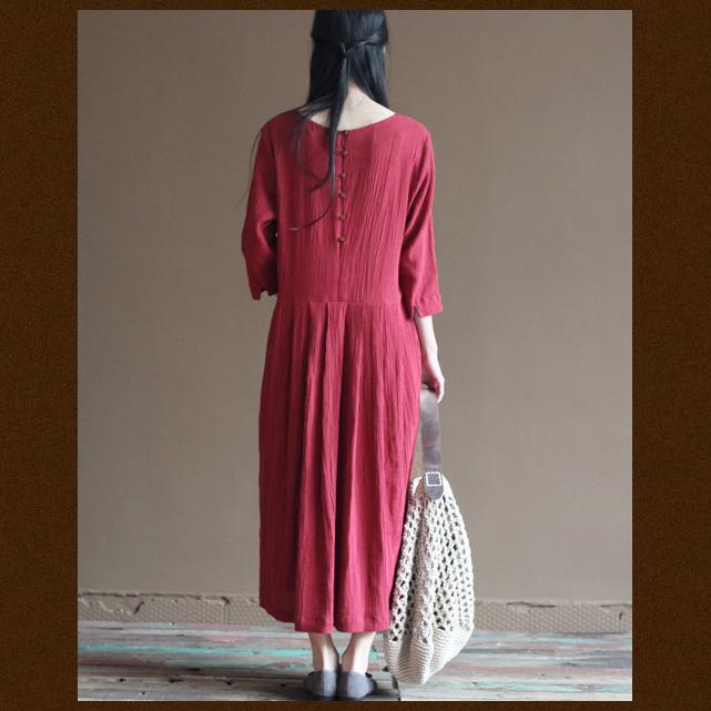 red linen dress plus size summer maxi dresses loose linen clothing - Omychic