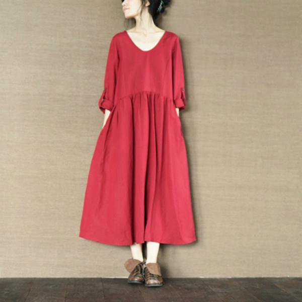 red linen sundress oversize cotton maxi dress linen summer dresses - Omychic