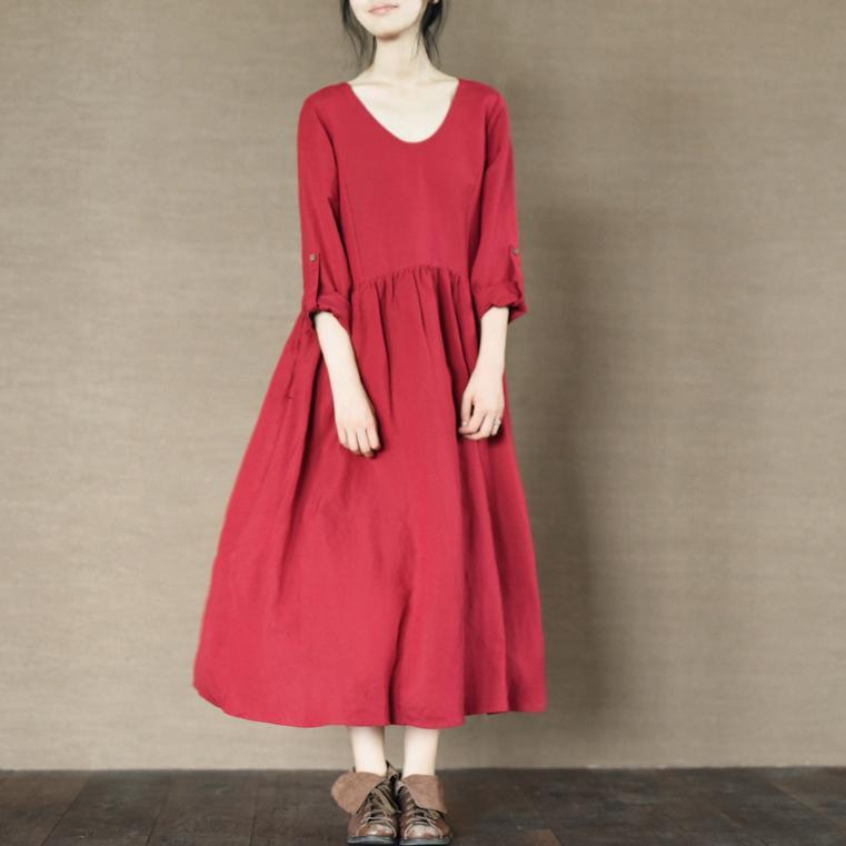 red linen sundress oversize cotton maxi dress linen summer dresses - Omychic