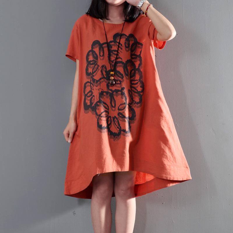 red oversize print summer dresses short sleeve sundress short caftan - Omychic