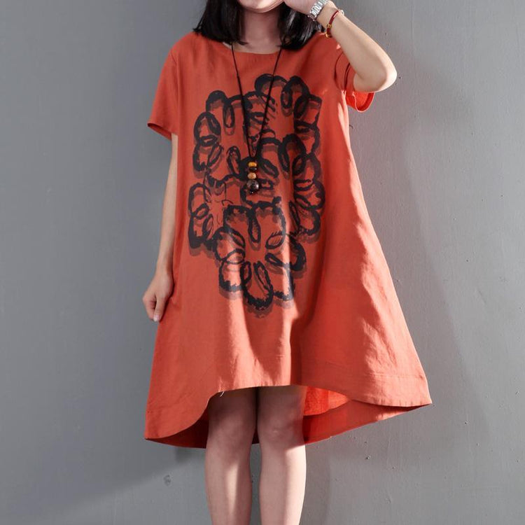 red oversize print summer dresses short sleeve sundress short caftan - Omychic