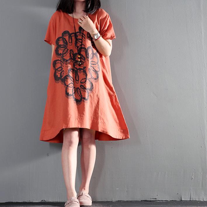 red oversize print summer dresses short sleeve sundress short caftan - Omychic