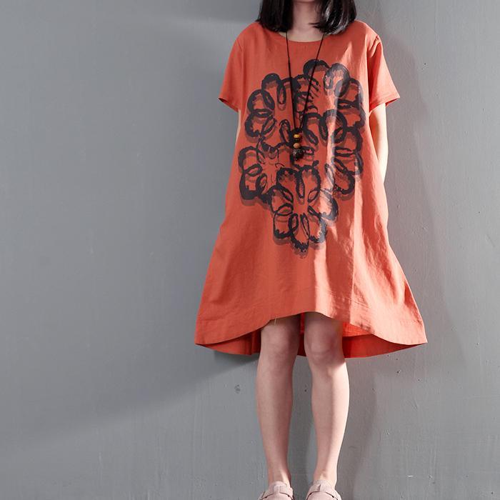 red oversize print summer dresses short sleeve sundress short caftan - Omychic