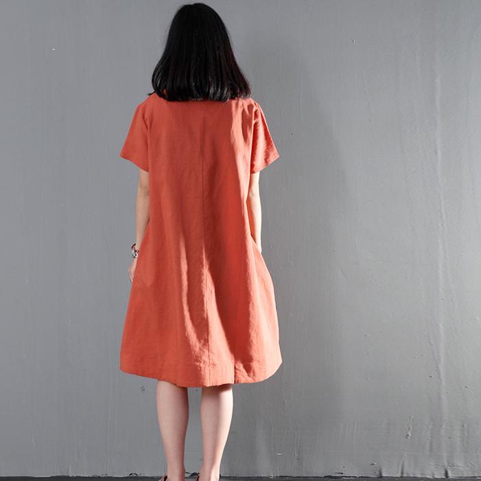 red oversize print summer dresses short sleeve sundress short caftan - Omychic