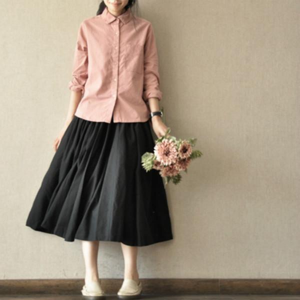 summer black vintage linen skirt casual A line cotton skirts cotton elastic waist - Omychic