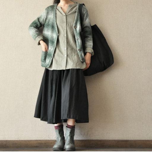 summer black vintage linen skirt casual A line cotton skirts cotton elastic waist - Omychic