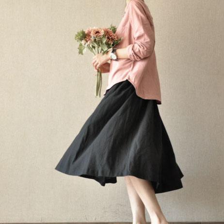 summer black vintage linen skirt casual A line cotton skirts cotton elastic waist - Omychic