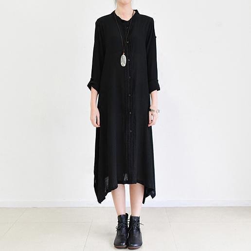 summer silk black cardigan dress long maxi dress asymmetrical - Omychic