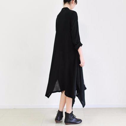 summer silk black cardigan dress long maxi dress asymmetrical - Omychic