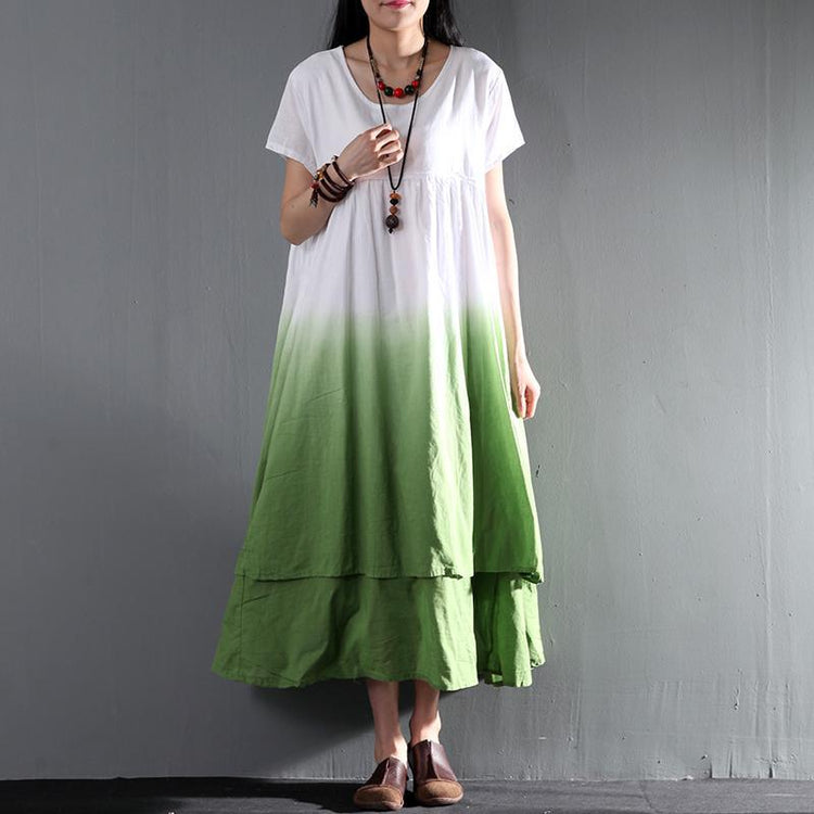 sundress long linen maxi dress gradient green causal summer dress - Omychic