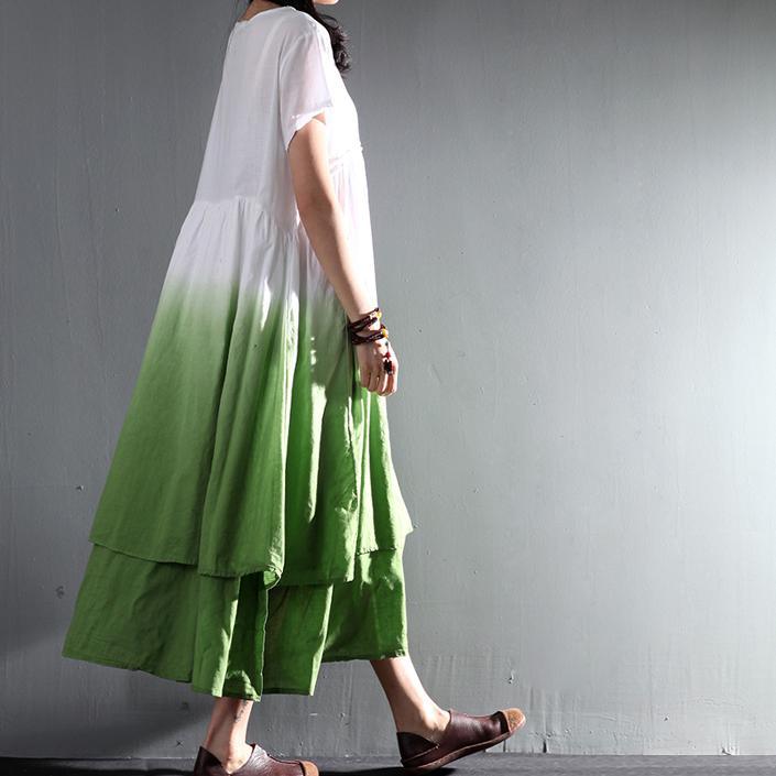 sundress long linen maxi dress gradient green causal summer dress - Omychic