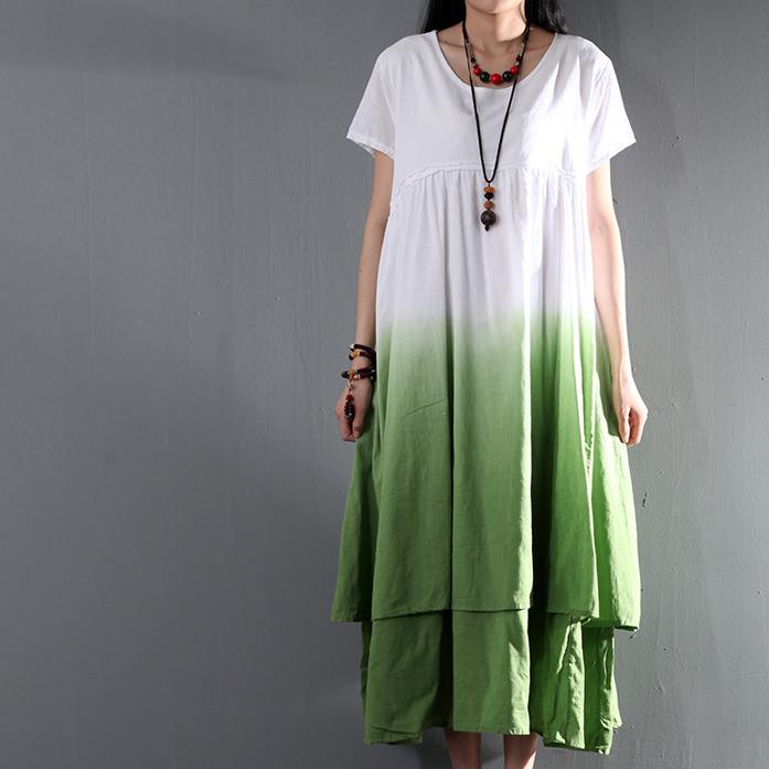 sundress long linen maxi dress gradient green causal summer dress - Omychic