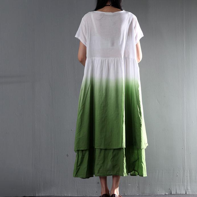 sundress long linen maxi dress gradient green causal summer dress - Omychic