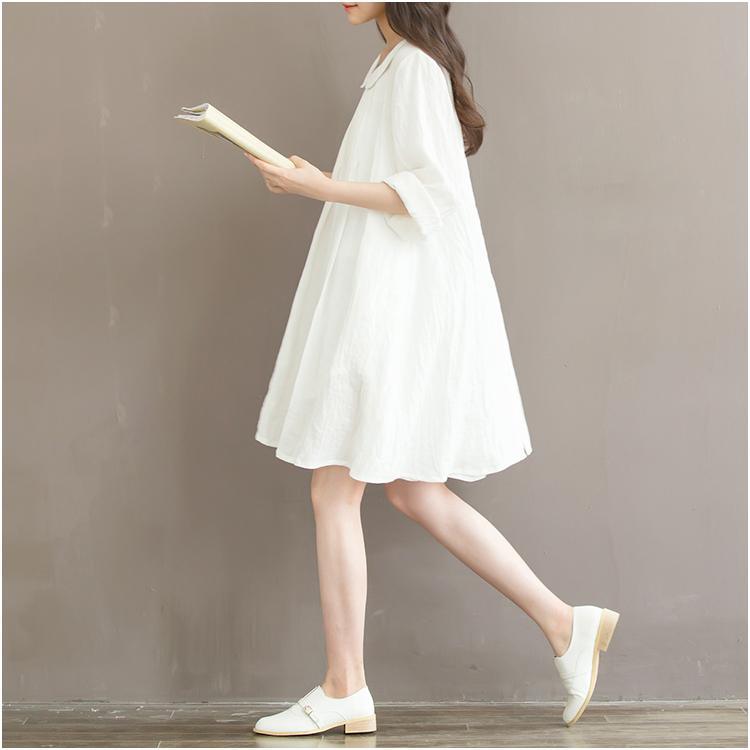 top quality white linen sundress plus size linen summer dresses traveling casual style - Omychic