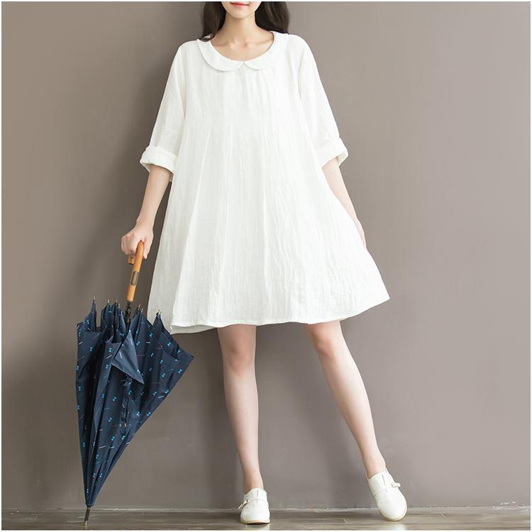 top quality white linen sundress plus size linen summer dresses traveling casual style - Omychic