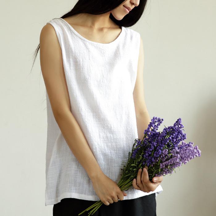 white summer linen tank top women breathy linen shirt blouse - Omychic