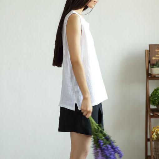 white summer linen tank top women breathy linen shirt blouse - Omychic