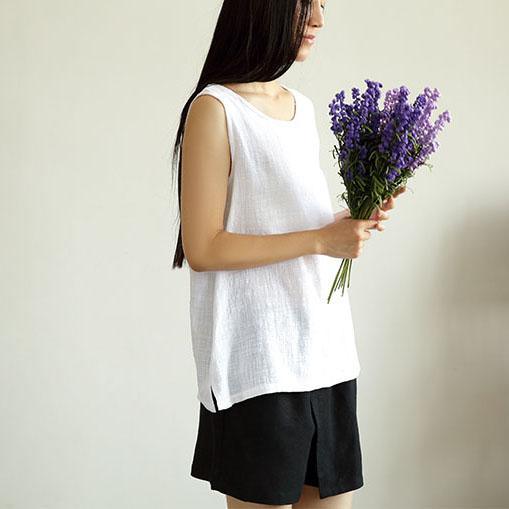 white summer linen tank top women breathy linen shirt blouse - Omychic