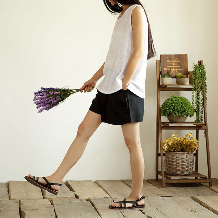 white summer linen tank top women breathy linen shirt blouse - Omychic