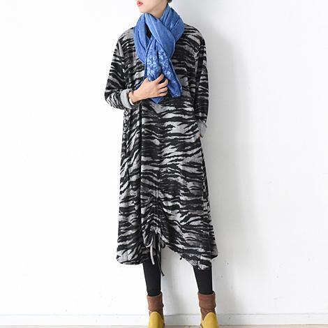 winter Zebra black plus size caftans woolen dress - Omychic