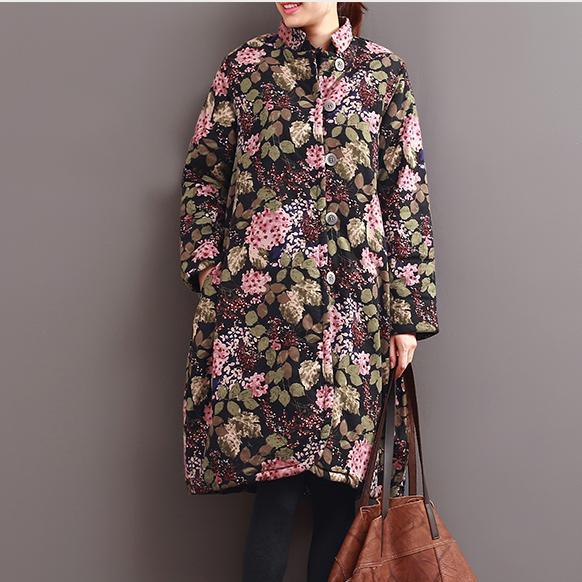 winter black floral down jacket plus size coats - Omychic