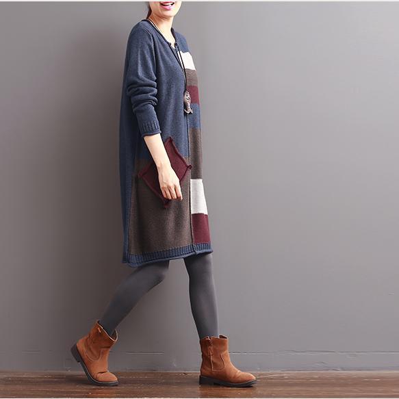 winter blue knit dresses long casual sweaters - Omychic