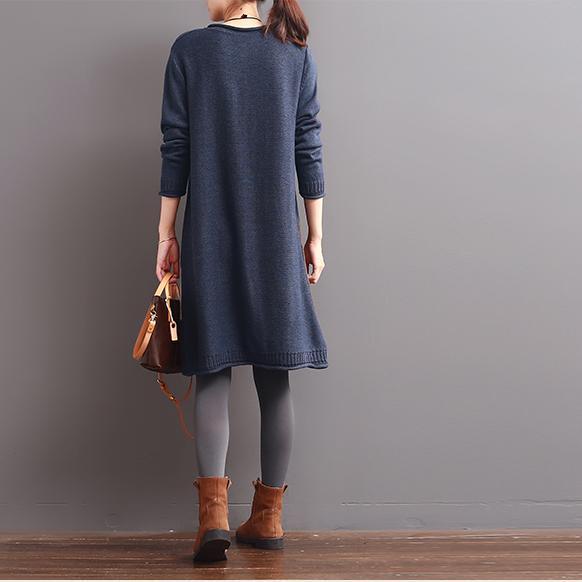 winter blue knit dresses long casual sweaters - Omychic