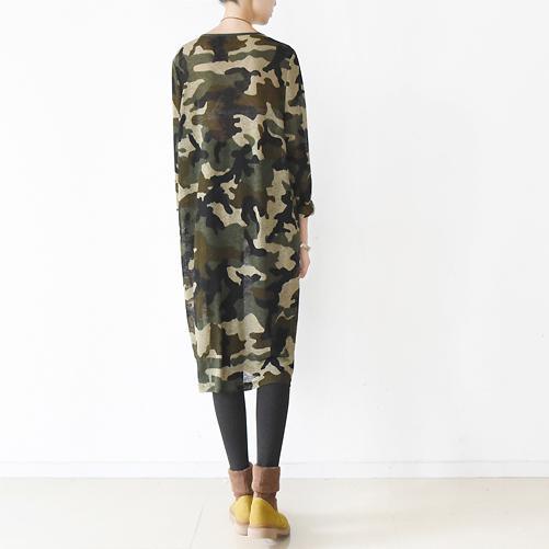winter camouflage caftan dresses oversized cotton dress leather trim - Omychic