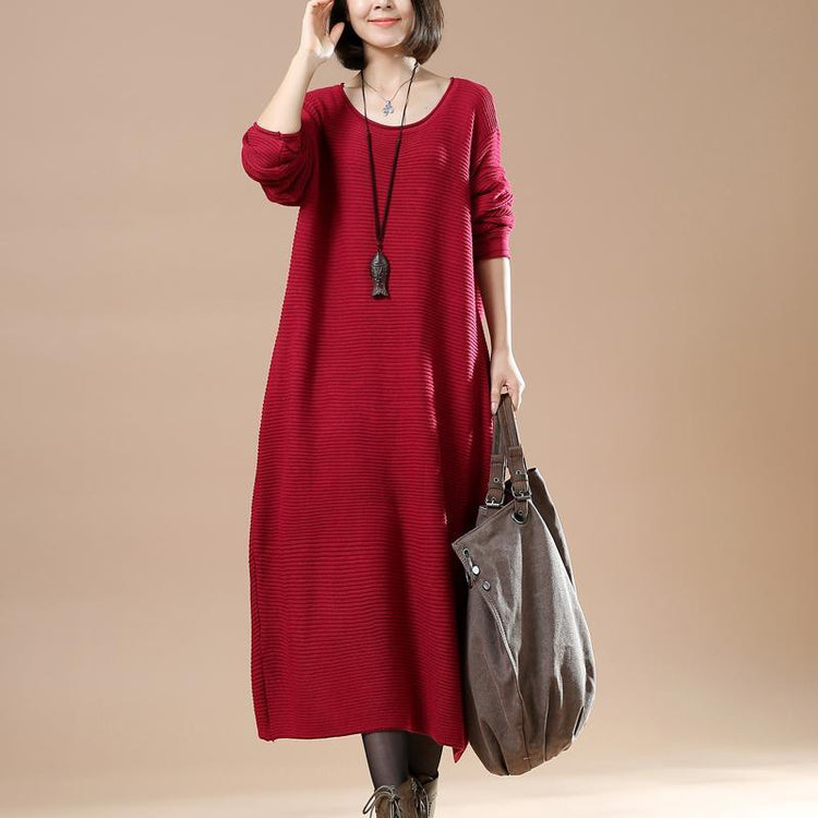 winter cute red baggy sweaters knit maxi dresses new plus size clothing - Omychic