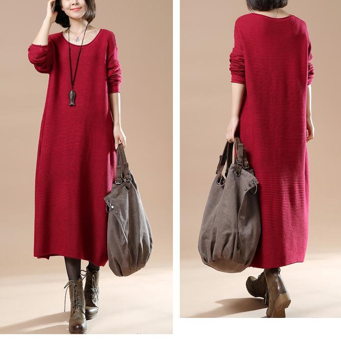 winter cute red baggy sweaters knit maxi dresses new plus size clothing - Omychic